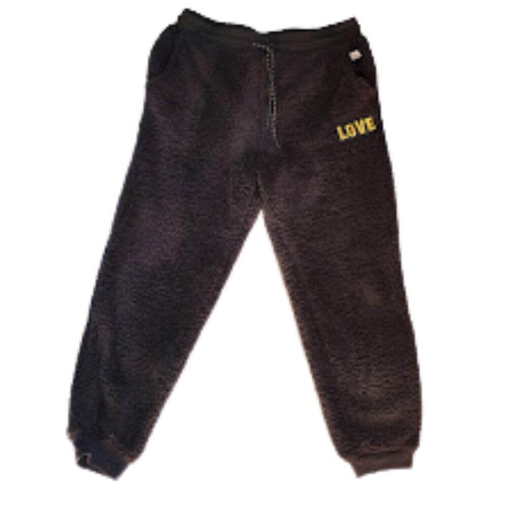 NWT No Boundaries Black Teddy Jogger Style Sweatpants with LOVE patch